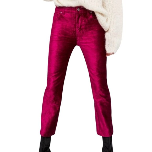 Free People Crushed Velvet Cropped Flared Pants, Magenta, 31 - Picture 5 of 13